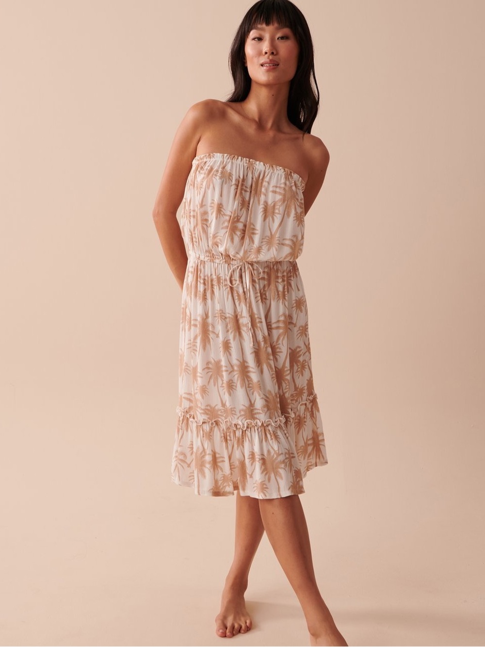 La Vie en Rose Aqua Strapless Mini Dress L Tie Waist Strapless Swim Coverup Palm